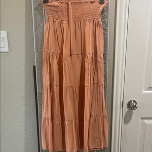 Elegant Coral Smocked Maxi Skirt